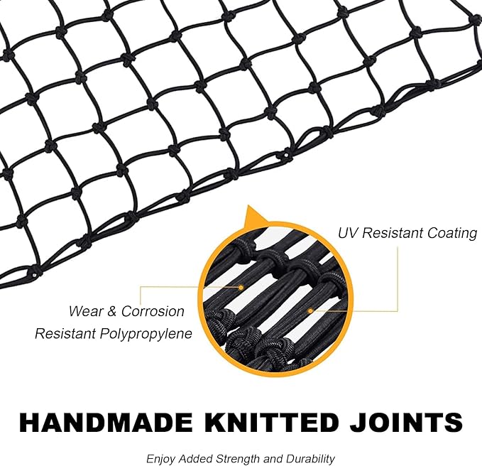 GSPSCN Cargo Net 6' x 4' for Truck Pickup Bed, Trailer,Boat,RV SUV Stretches to 12'x18' Max Roof Rack Net,Small 4”x4” Mesh Heavy Duty Bungee Cord Netting Compatible with Dodge Ram,Chevy Ford,Toyota