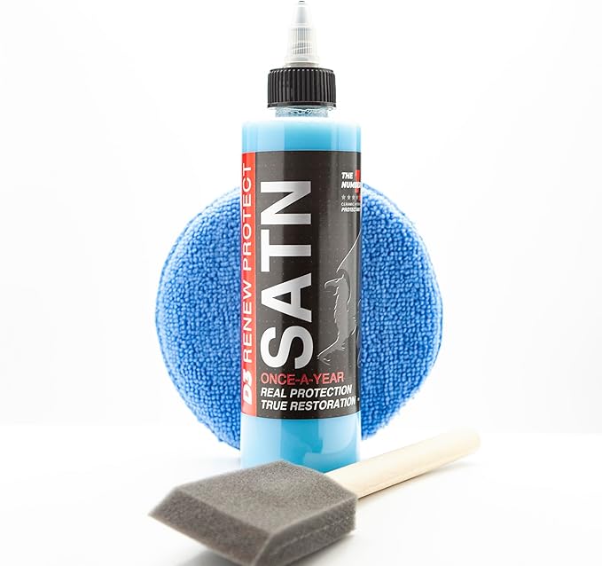RENEW PROTECT - SATN Low-Gloss Ceramic-Hybrid Protectant | Safe for Motorcycles, Golf Carts | Trim & Tire Preservation, OEM Restorer for Faded Plastic, Vinyl- Dry Rot Prevention, Patio Furniture | 8oz