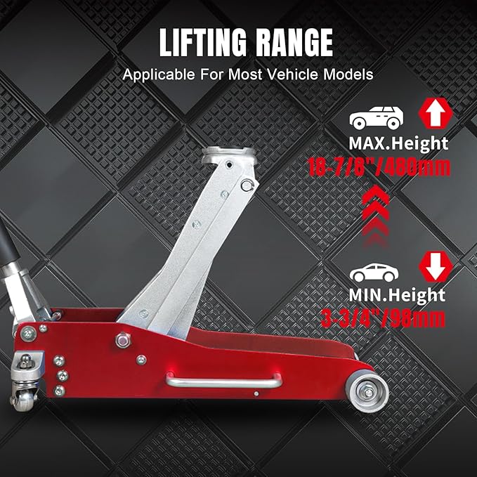 Big RED 3 Ton Floor Jack,Full Aluminum Ultra Lightweight Low Profile Car Jack with Dual Piston Quick Lift Pump,Hydraulic Racing Floor Jack for Vehicle,6,000 lb Capacity,Red,TAM830003XL