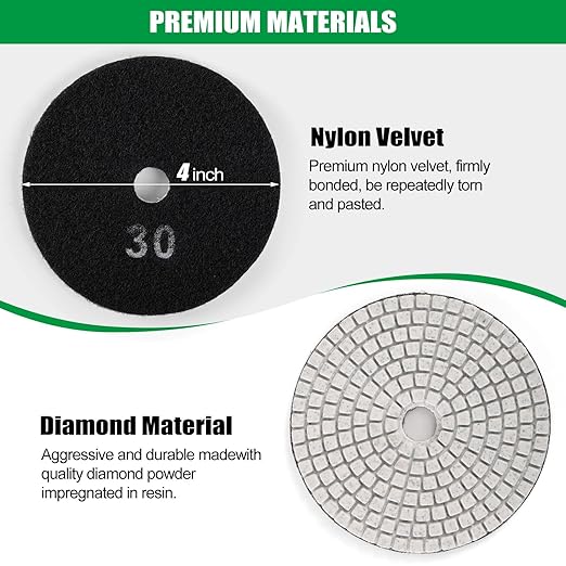 WORKEASE 4 Inch Diamond Polishing Pads Wet/Dry 12PCS, 30 Grit Diamond Sanding Pad, Granite Stone Concrete Marble Rock Countertop Quartz Polish Pad