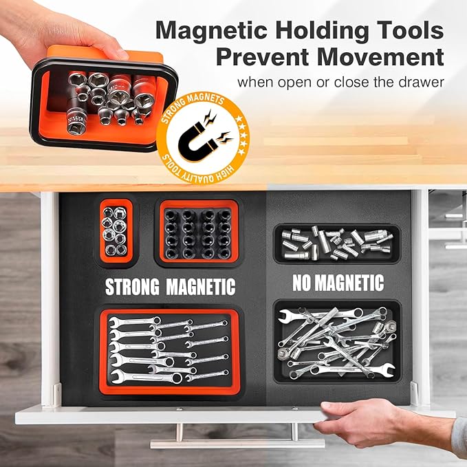 Collapsible Magnetic Parts Tray Set, 3 Different Size Foldable Silicone Magnetic Tool Trays for Bolts, Screws, Nuts and Other Small Metal Parts, Mechanic Tool for Men