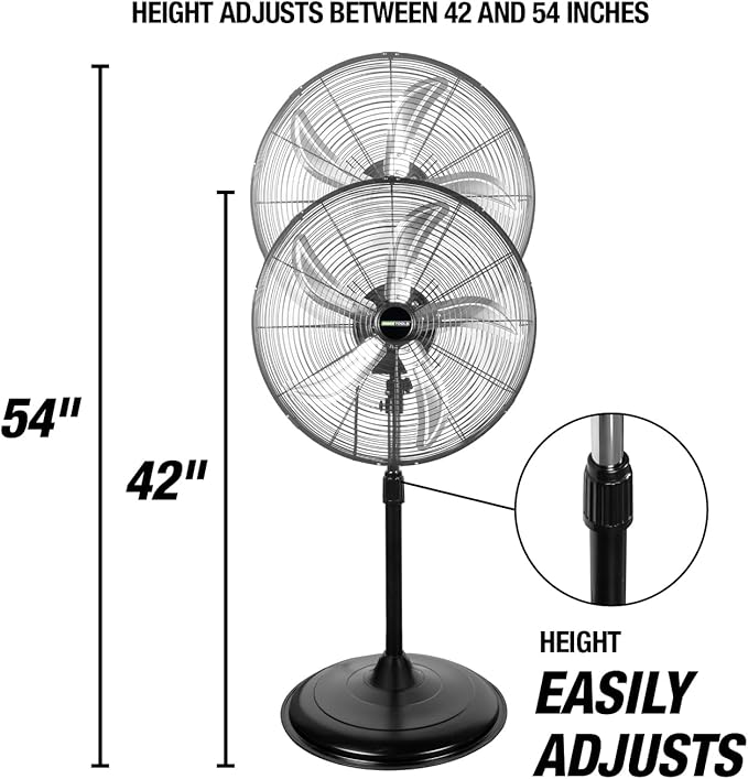 OEMTOOLS OEM24871 20" Oscillating Pedestal Fan, Adjustable Height for Garage, Shop, Gym, Warehouse 4500 CFM Airflow, 3-Speed Enclosed Motor, 5 Aluminum Blades, Dust-Resistant Industrial Purpose