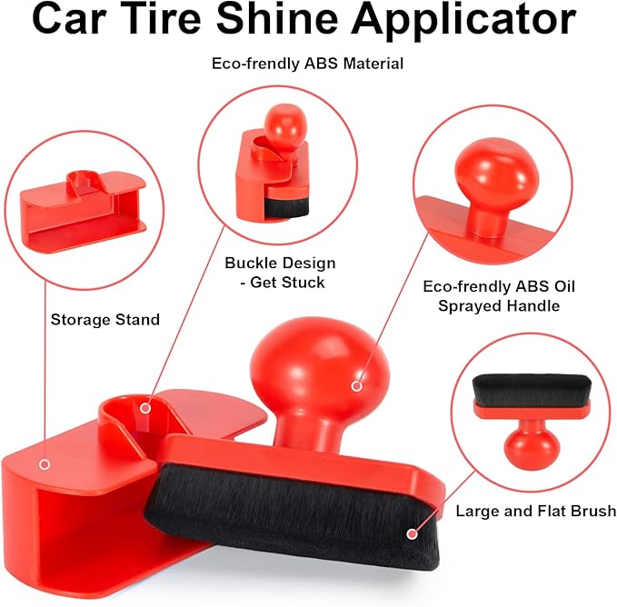 UNIMEIX Tire Shine Applicator Brush Large Vegan Tire Shine Brush with Storage Stand for Vehicles Tire Shine Polish Wax and Car Wash (Red)