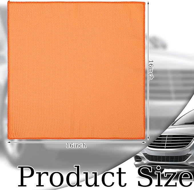 12 Pcs Microfiber Waffle Weave Towels Cleaning Cloths 16 x 16 Inch Car Wash Towel Microfiber Drying Cloth Absorbent Lint Free Rags for Glass Car Cleaning Detailing Window Household Kitchen Auto Orange