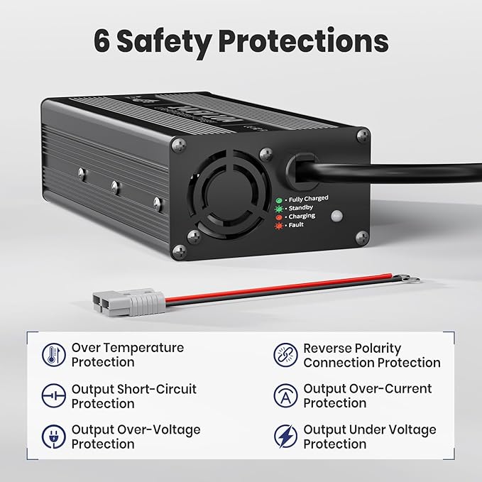Timeusb 12V 10A LiFePO4 Battery Fast Charger, 14.6V Smart Lithium Battery Charger with Anderson Connector Indicator Special for Lithium LiFePO4 Deep Cycle Rechargeable Batteries of Boat, RV