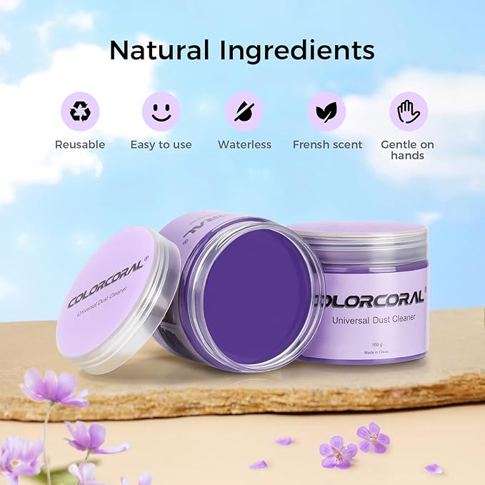 ColorCoral Cleaning Gel for Car Universal Gel Cleaner Auto Detailing Car Vent Keyboard Cleaning Putty Car Interior Cleaner Dashboard Dust Remover Putty Auto Duster Cleaning Kit 160G - Purple