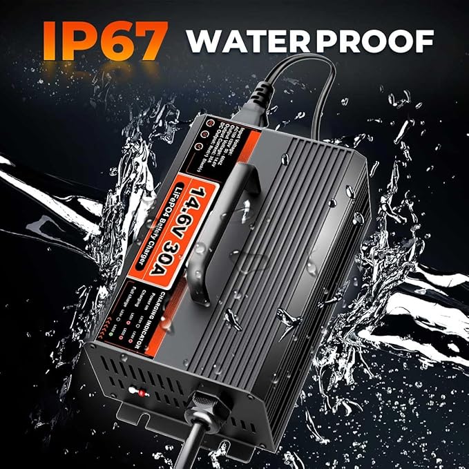 14.6V 30A LiFePO4 Battery Charger 12V LiFePO4 Lithium Battery Charger 30 Amp Fast Charging with Anderson Connector AC-DC for Deep Cycle Rechargeable Batteries of RV Boat Car Marine