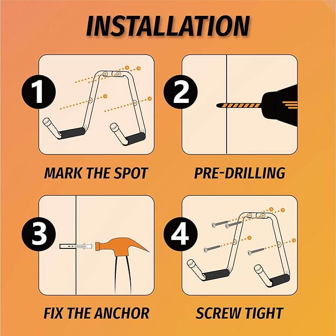 HUHOLE Garage Hooks Heavy Duty–4 Pack Jumbo Utility Hangers for Garage Wall Organizer, 100lbs Load Capacity U-Hooks with Anti-Scratch Foam Protection for Ladders, Folding Chairs, Tools & Hoses