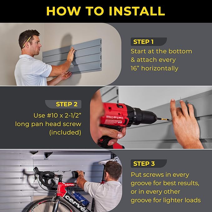 Heavy Duty 4x8 PVC Garage Slatwall Storage System (with Endcaps & Screws) - Modular Slat Wall Paneling for Garage Wall Organizer - Interlocking Slatwall Panels for Home & Commercial Use (Grey)