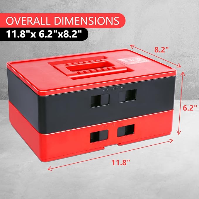 DNA MOTORING 2-Layer Lockable Tool Box Plastic Portable Storage Folding Toolbox Tray Divider Tool Organizers, TOOLS-00506