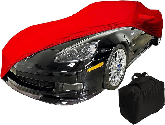 SR1 USA C6 Corvette Indoor Car Cover - Custom Fit Ultraguard Stretch Satin - Dust Proof Full Cover - The Ultimate High End Fit for 2005-2013 Base, Grand Sport, ZR1, Z06 Corvettes (Red)