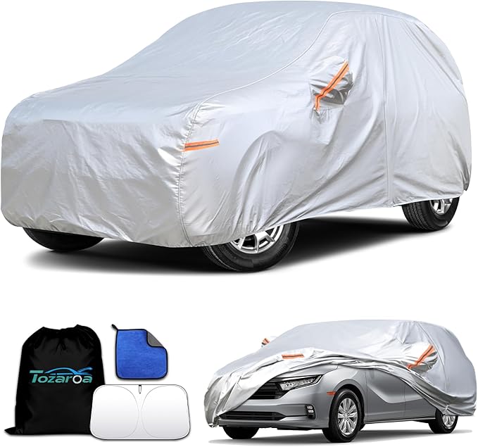 Car Cover Waterproof All-Weather,Heavy-Duty Outdoor Full Exterior Automobiles Snow Cover for Wagon 200-206 inch,with Sun Visor,Anti-Scratch Cotton Lining & Zippered,Towel&Storage Bag