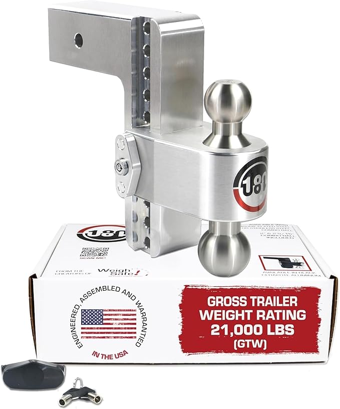 Weigh Safe Adjustable Trailer Hitch Ball Mount - 8" Adjustable Drop Hitch for 3" Receiver - Premium Heavy Duty Aluminum Trailer Tow Hitch w/ Stainless Steel Tow Balls (2" & 2 5/16") - 21,000 GTW