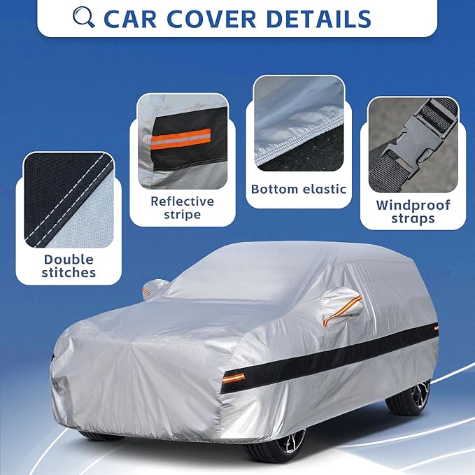 10 Layers SUV Car Cover Custom Fit for Volkswagen VW Atlas (2017-2024) Waterproof All Weather for Automobiles, Outdoor Full Cover Rain Sun UV Protection.Silver