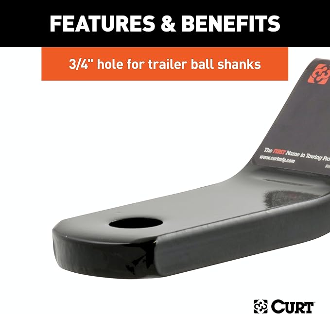 CURT 45503 Class 2 Trailer Hitch Ball Mount, Fits 1-1/4-Inch Receiver, 3,500 lbs, 3/4-Inch Hole, 1-Inch Drop, 3/8-Inch Rise