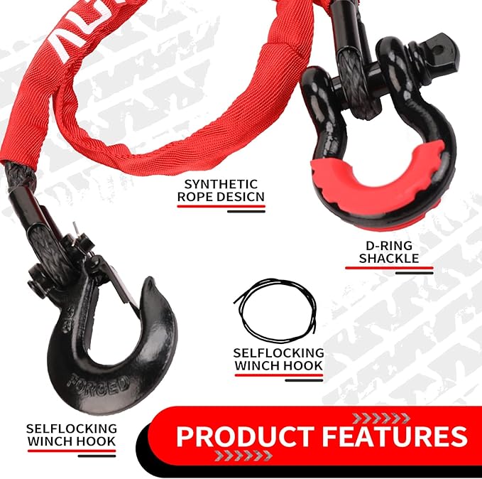 2.5FT UTV ATV Recovery Strap 19400LBS with Winch Hook and D-Ring Shackle, Synthetic Tow Rope Premium Mudding Accessories