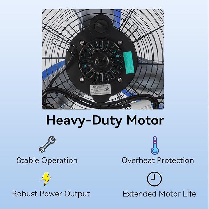 24 Inch Industrial Drum Fan 8800 CFM High Velocity Floor Fan for Garage, Warehouse & Workshop - 3-Speed Heavy Duty Metal Fan with 360° Tilt, Wheels & UL Safety Listed