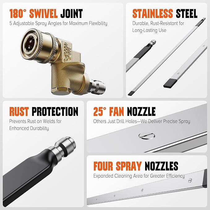 24" Radiator Cleaning Wand- Air Radiator Cleaner Wand Tool, 1/4" Quick Connect &180°Swivel Joint, Stainless Steel Water/Air Pressure Washer Gun Adapter for Cars, Trucks, RVs, Heavy Equipment