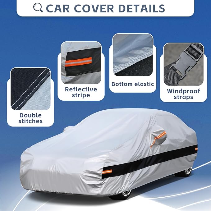 10 Layers SUV Car Cover Custom Fit for Honda Civic (1991-2024) Waterproof All Weather for Automobiles, Outdoor Full Cover Rain Sun UV Protection.Silver