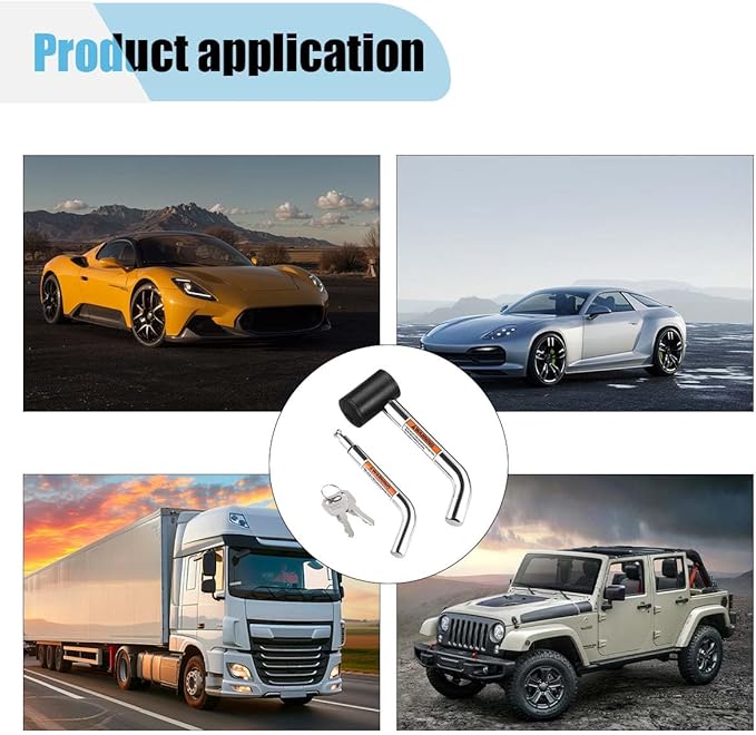 Trailer Hitch Receiver Pin Lock, Anti-Theft Dual Bent Locking Pin for 1-1/4" 2" and 2-1/2" Receivers, 1/2" and 5/8" Diameter Pin Receiver, Class I, II, III, IV and V Hitch Pin Receiver