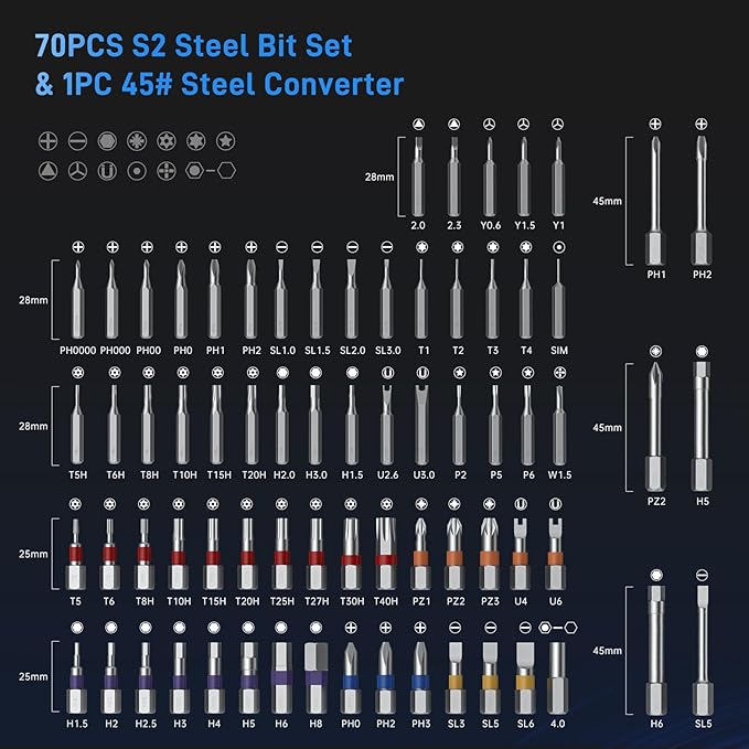 74 in 1 Magnetic Ratchet Screwdriver Set - T Handle Ratchet Screwdriver with S2 Steel Bits, Detachable Design & Storage Case, Precision Repair Tool Kit for Electronics, Furniture, Bicycle, Watch, DIY