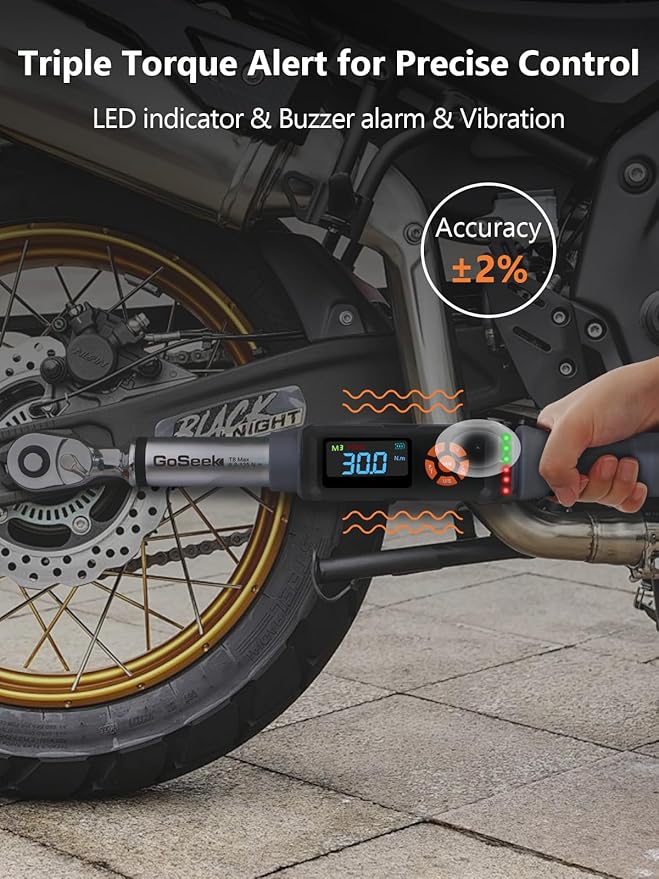 Goseek Upgraded Rechargeable Digital Torque Wrench, 5-99.6 Ft-lbs/6.8-135Nm, 3/8'' Drive Electric Torque Wrench Set with Buzzer & Colorful LED & Vibration for Car Motor Tire Repair