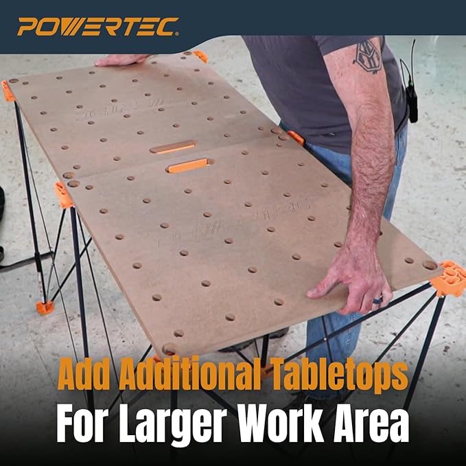 POWERTEC Arachni-Flex 24" x 48" Foldable Workbench Tabletop - Portable Work Surface with Pre-drilled Dog Holes & Quick-Insert Locks for Arachni Flex Collapsible Workstand Ideal for Woodworking (71932)