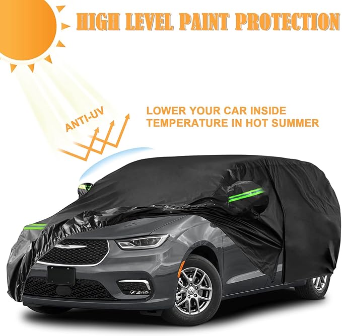 Waterproof Car Cover Replace for 2008–2025 Chrysler Town & Country, Chrysler Pacifica and Dodge Grand Caravan Minivan, 6 Layers All Weather Car Cover with Zipper Door for Snow Rain Dust Protection