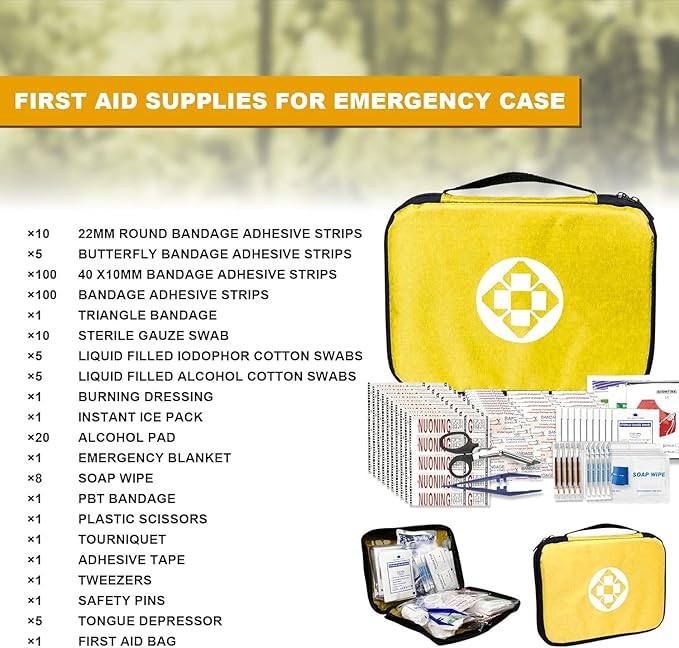 300Piece Small First Aid Kit Refill Supplies for Travel Mini Caming Emergency First Aid Kits Hiking Survival Essential Set for Outdoor Adventure, Yellow 1st Aid