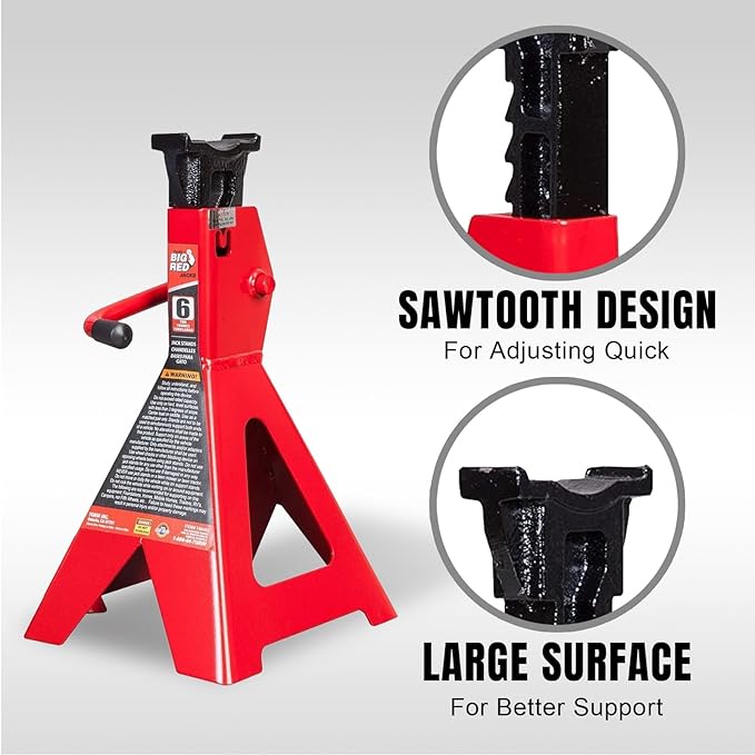 Big RED Torin 6 Ton Steel Jack Stands: Heavy Duty Car Jack Stand, for Sedans and Cars - Red, 1 Pair