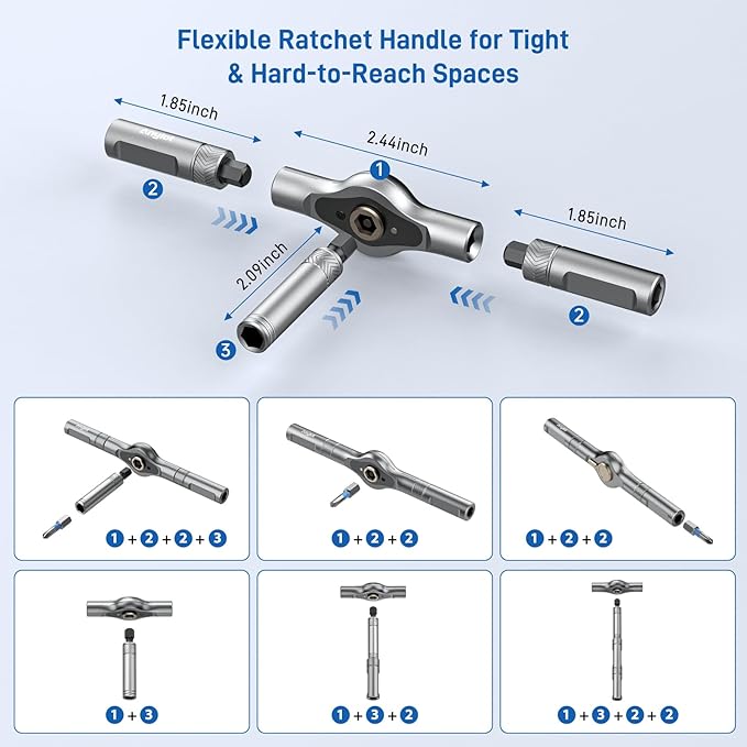 25 in 1 Magnetic Ratchet Screwdriver Set with S2 Steel Bits & 7 CRV Metric Sockets, Magnetic Screwdriver Set with Case for Home, Furniture, Electronics Repair, DIY, Quick Repairs