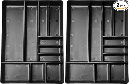 10-Compartments Tool Organizer Tray, Tool Drawer Organizer Tray, Tool Box Organizer, Stackable Toolbox Organization Holder for Small Parts, Bolts and Batteries (2, Black)