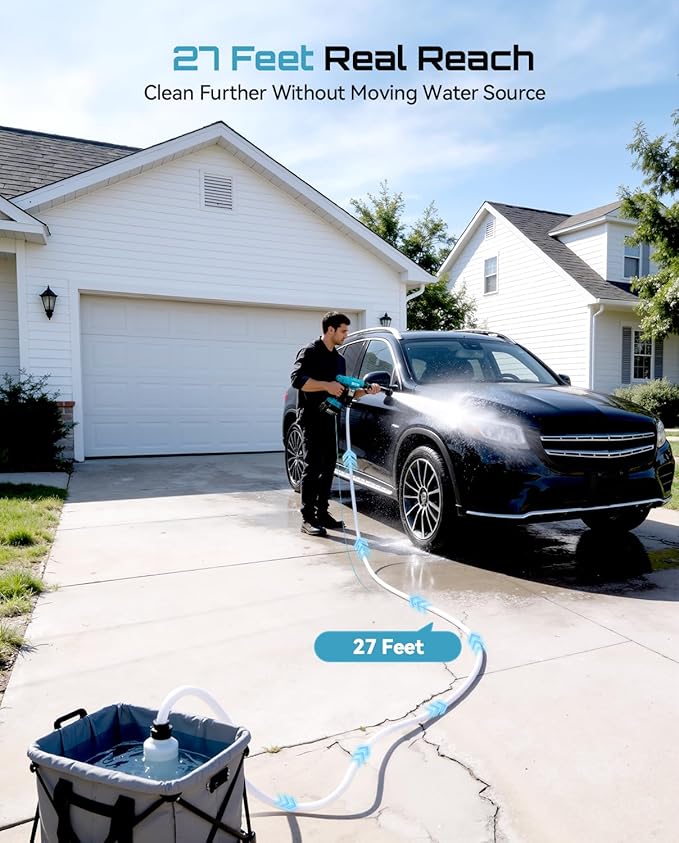 SEESII Cordless Pressure Washer Battery Powered, Dual 4000mAh Batteries Portable Power Washer with 6-in-1 Nozzle & Foam Cannon for Car, Home, Garden, Patio and Fence Cleaning