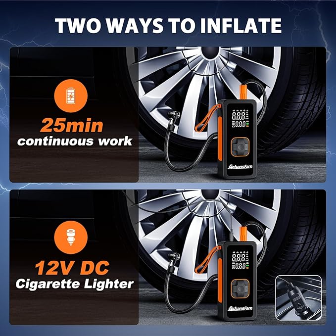 P9 Tire Inflator Portable Air Compressor, Dual Power, 150PSI Cordless Air Pump for Car Tires, Digital Gauge & Auto Stop, Small Air Compressor for, Bicycle, Motorcycle, Ball
