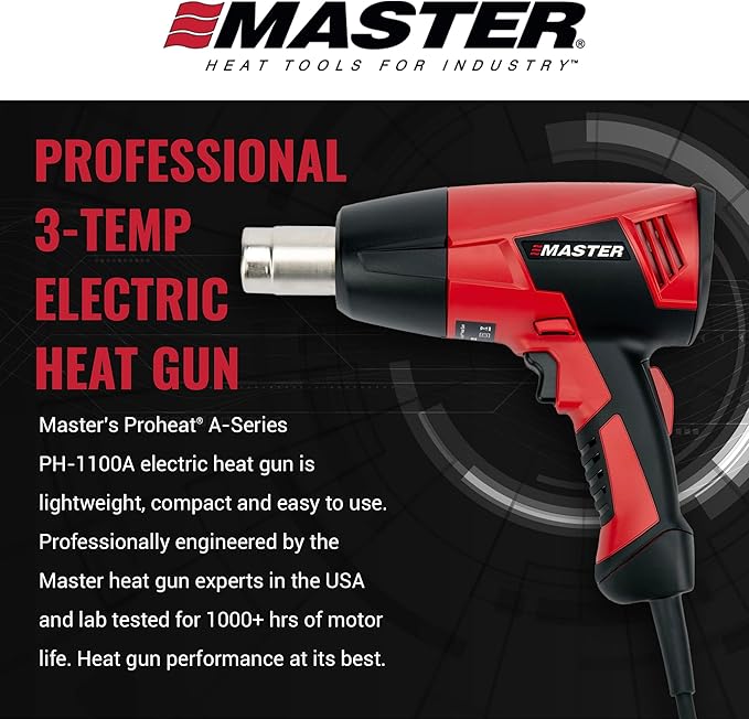 Master Appliance Proheat PH-1100A Professional Industrial Electric Heat Gun, Quick Change Heating Element, Temp 1200F & 600F, 1560 Watts, 120V, 13A, Engineered in the USA