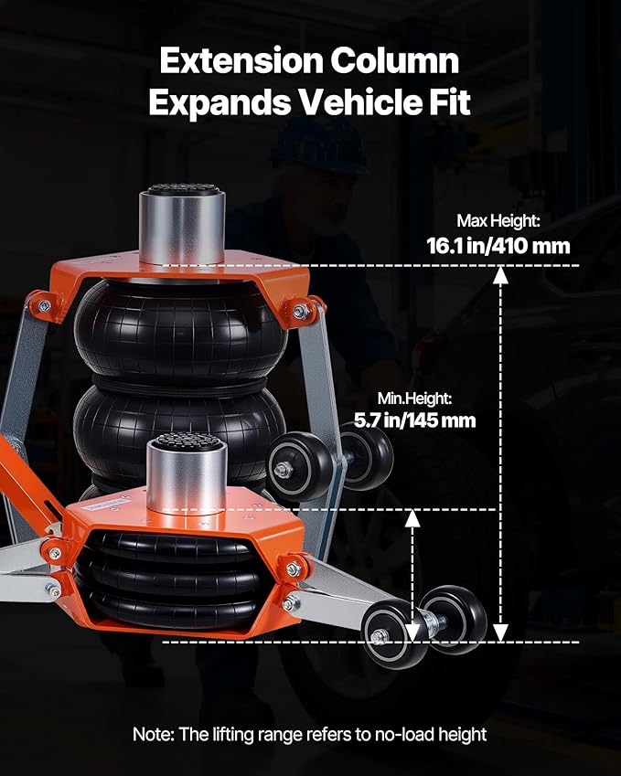 VEVOR Air Jack with Support Rod, 3 Ton/6613 lbs Triple Bag Air Jack, Lift Up to 18.5 inch with Heightened Column & Adjustable Handle, 1-6 s Fast Lifting Pneumatic for Car, SUV, Pickup Truck