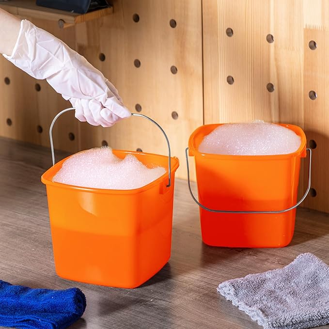 Zhehao 6 Pcs 3 Quart Bucket for Cleaning Small Sanitizer Bucket for Restaurant Square Plastic Pail with Handles for Home, Offices, Commercial Use, Food Service(Orange)