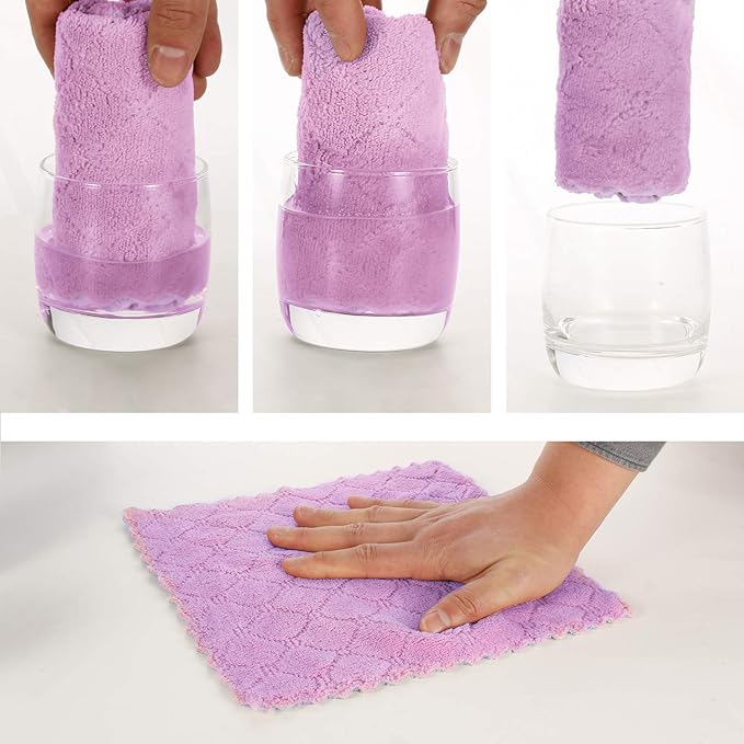 kimteny Cleaning Cloths Kitchen Towels Microfiber Washcloths Lint Free Dish Cloth Reusable Dishtowels Household Super Absorbent Fast Drying, 10"x10", Pack of 5 (Purple-Grey)