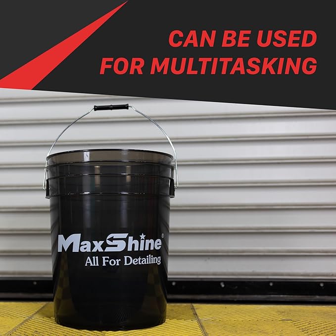 Maxshine 5 Gallon Universal Detailing Bucket (Black) – Car Wash Bucket for Scratch-Free Washing, Auto Detailing & Garage Storage – Holds Soap, Foam Cannon, Brushes, Microfiber Towels & More