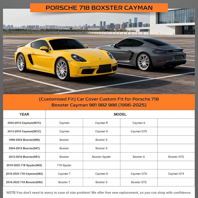 Kayme Heavy Duty Car Cover Custom Fit for Porsche 718 Boxster Cayman 981 982 986 (1996-2025), Outdoor Full Exterior Cover with Tape and Towel, Rain Snow Sun UV Protection.