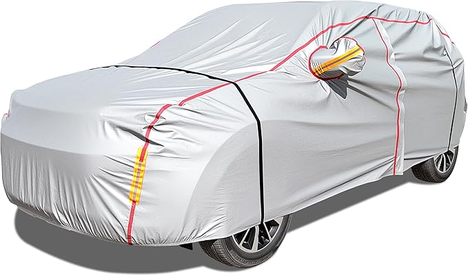 Car Cover Waterproof All Weather, 6 Layers Full Exterior Covers with Zipper Cotton, Mirror Pocket. Outdoor Car Cover UV Snow Rain Wind Dust All Weather Outdoor Protection for SUV (185-190 inch)