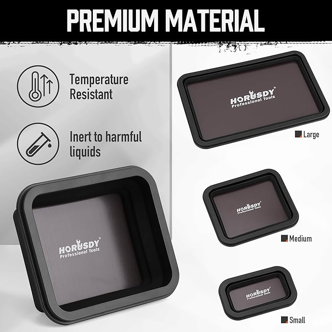 HORUSDY 3-Piece Magnetic Parts Tray Set, Tool Trays for Storage Organizer Screw, Bolts, Washers, Nuts and Small Tools. Tool Gifts for Men, Black