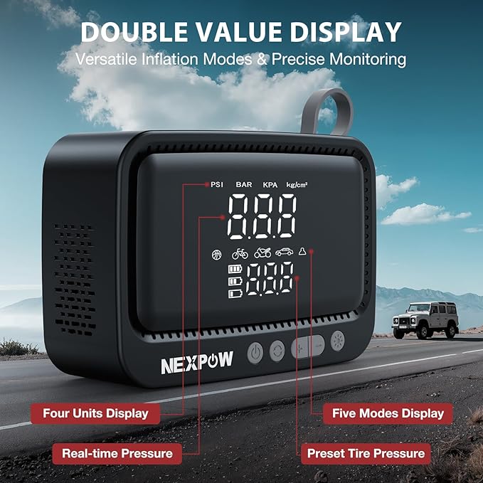 NEXPOW Tire Inflator Portable Air Compressor, 150 PSI Air Pump for Car Tires with Digital Pressure Gauge & Auto Shut-Off, Air Compressor Portable for Car, Motorcycle, Bicycle, Balls, Gray