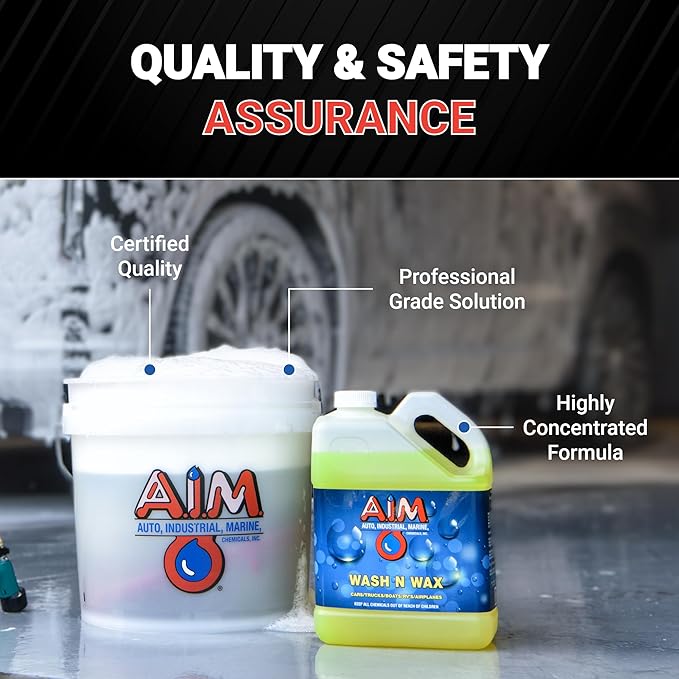 AIM Chemicals Wash N Wax Car Soap - pH neutral for cars, trucks, boats, and RVs. Protects wax and sealants. Use with foam cannon or hand wash. Ideal for detailing and cleaning supplies (AC WW5)