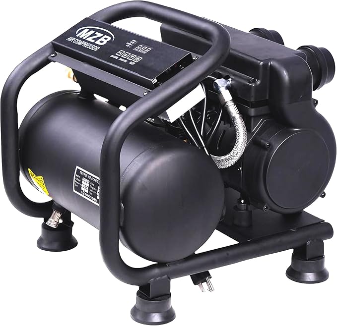 MZB 1.6 Gallon Ultra Quiet Air Compressor 110V/60Hz Steel Tanks Oil-Free 70dB Noise Level Air Compressor with Wheels for Spray Painting, Auto Repair, Carpentry Decoration