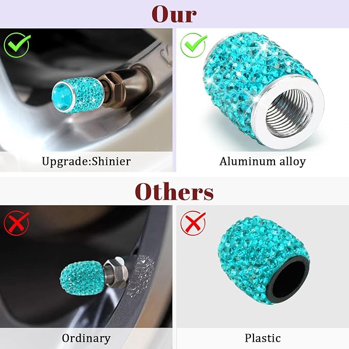 ToBeQueen Bling Tire Valve Covers Blue, 4 Pack Handmade Crystal Rhinestone Tire Caps Universal Dustproof Bling Car Accessories for Car/SUV/Motorcycle/Bike(Blue)