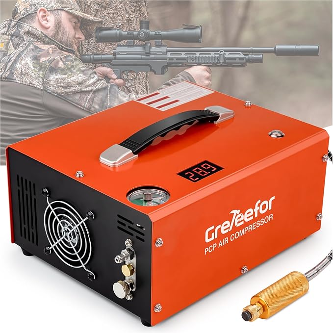 PCP Air Compressor 4500Psi/30Mpa, 350W Oil-Free Fast Fill Pump with Auto Shut-Off, Dual Power 12V DC & 110V/220V AC, Portable Air Pump Paintball, Air Rifle, Airguns HPA Tanks(Compact)