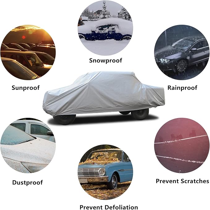 SEAZEN Car Cover 6 Layers, Waterproof Truck Car Cover, Snowproof/UV Protection/Windproof, Universal Car Covers Breathable Fabric with Cotton (231" to 242")