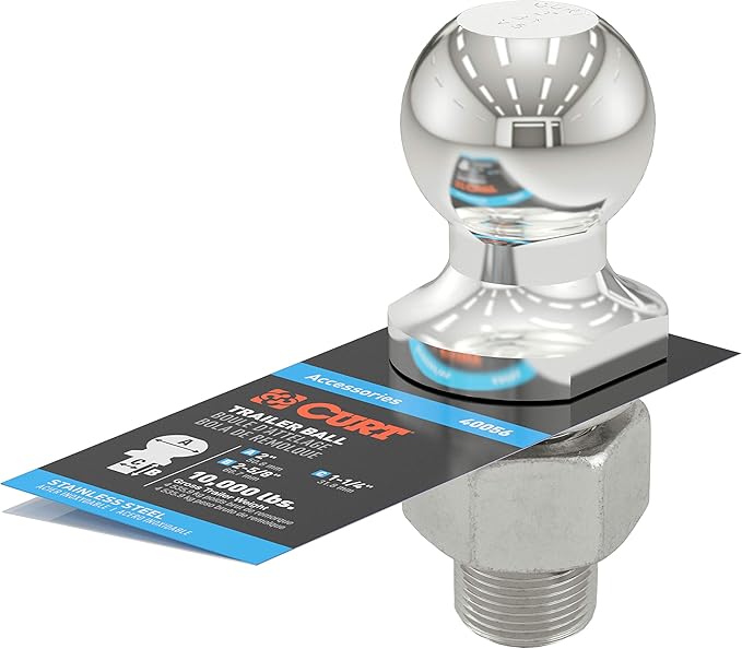 CURT 40056 Stainless Steel Trailer Hitch Ball, 10,000 lbs, 2-Inch Diameter, 1-1/4 x 2-5/8-Inch Shank, Metallic