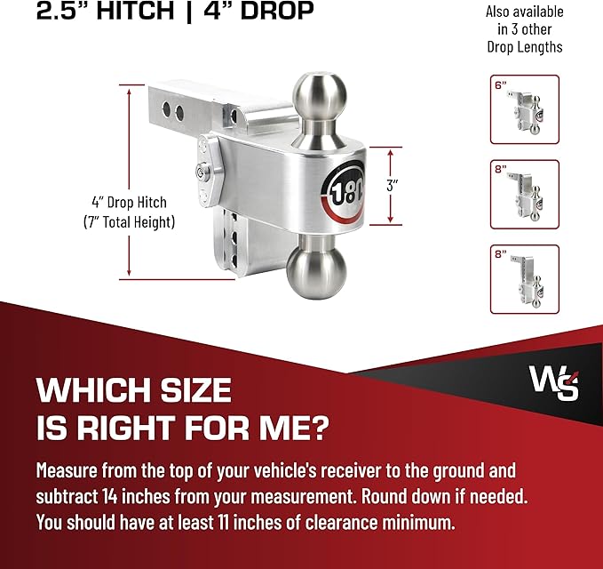 Weigh Safe Adjustable Trailer Hitch Ball Mount, 4" Adjustable Drop Hitch for 2.5" Receiver w/ 2 pc Keyed Alike Lock Set, Heavy Duty Aluminum Trailer Tow Hitch w/Stainless Steel Tow Balls, 18,500 GTW
